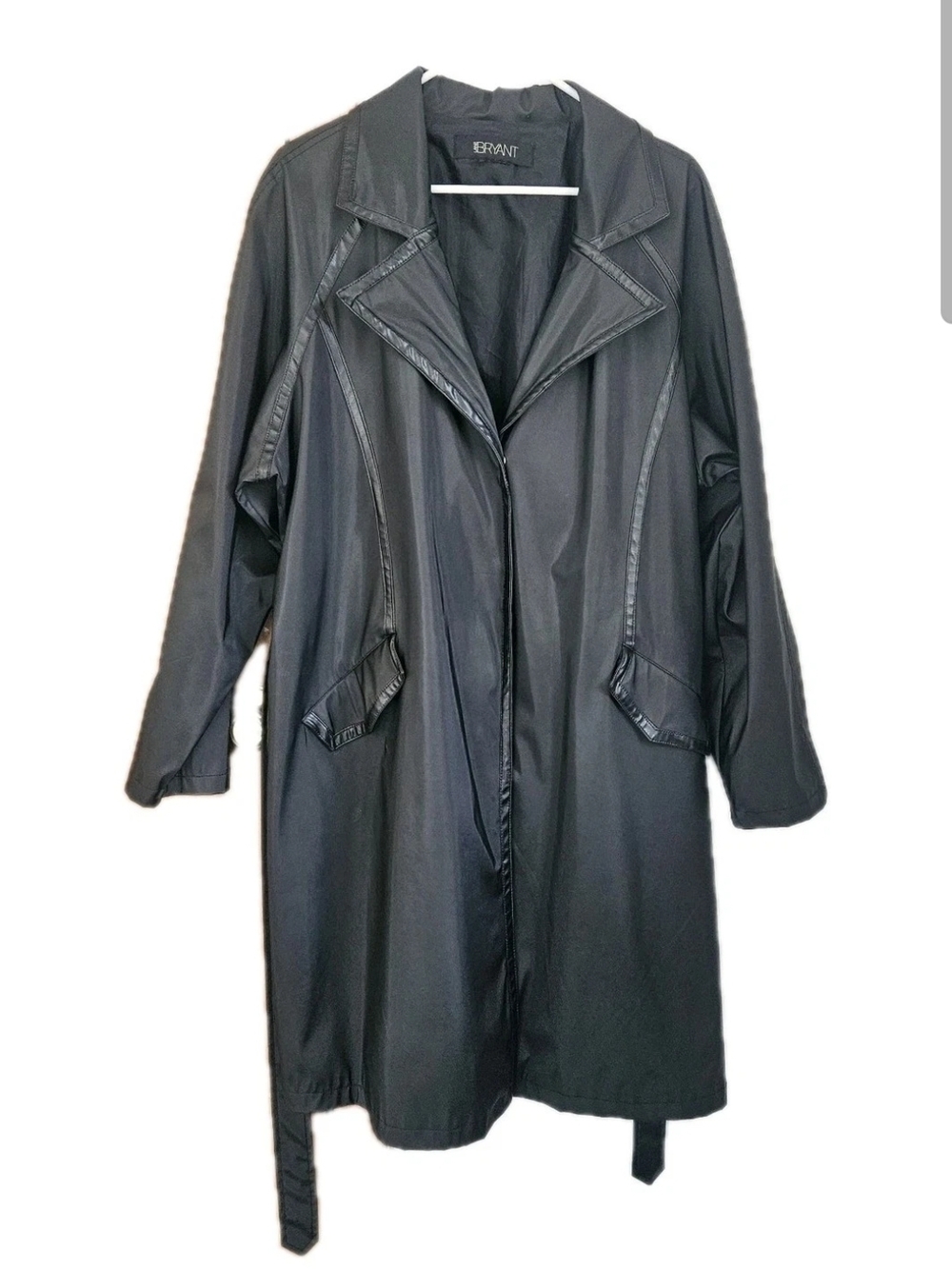 Vintage Lane Bryant GRANT Black Nylon Long Duster Trench Coat Rain Jacket